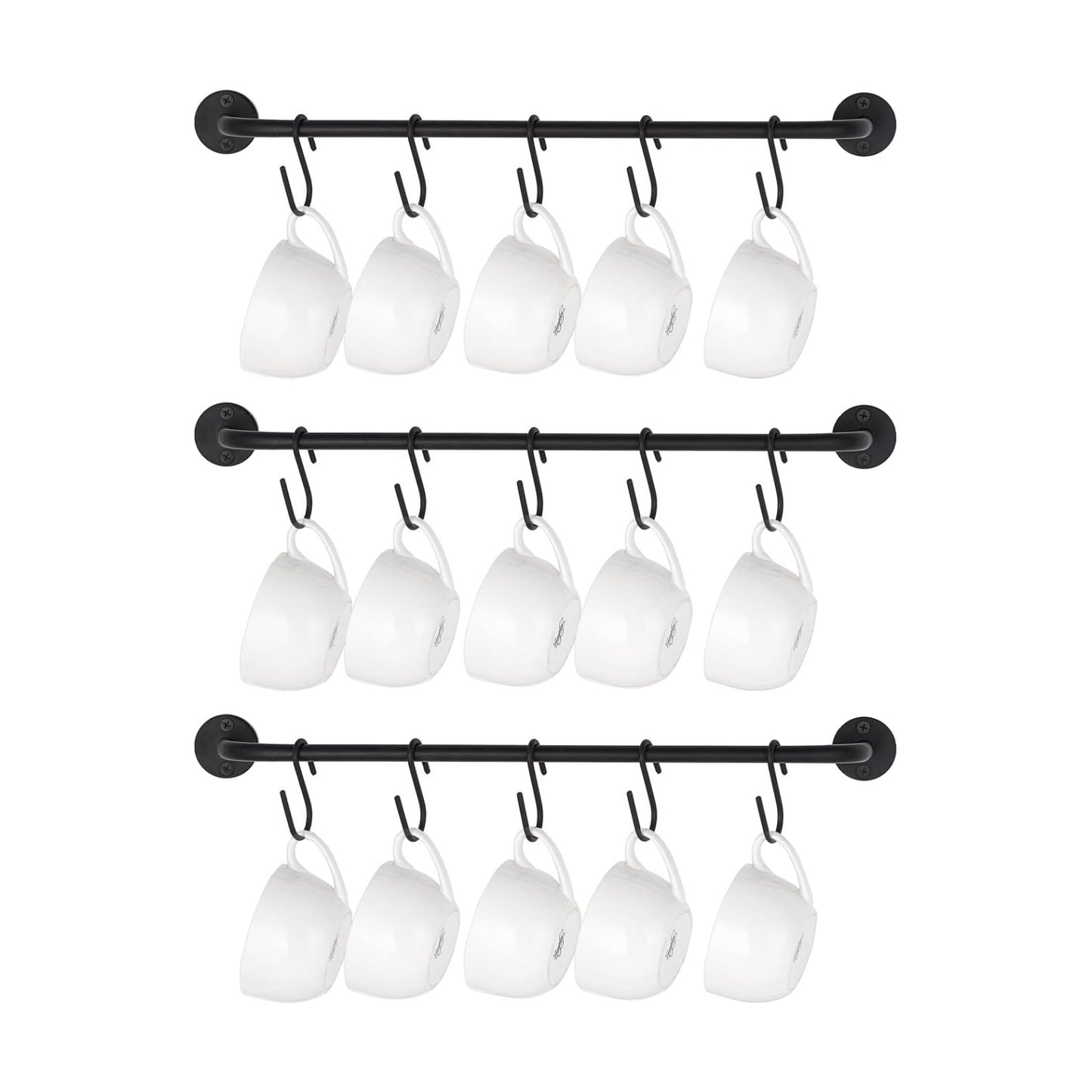 Mkono Mug Holder Wall Mounted Coffee Cup Rack Hanger Modern Metal Wall Rack with 15 Mug Hooks Rustic Utensil Tea Cups