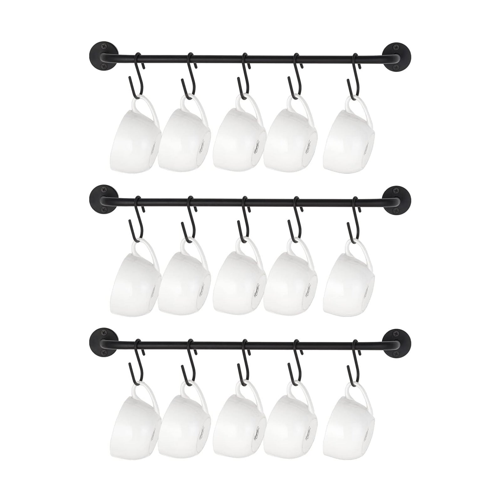 Mkono Mug Holder Wall Mounted Coffee Cup Rack Hanger Modern Metal Wall Rack with 15 Mug Hooks Rustic Utensil Tea Cups