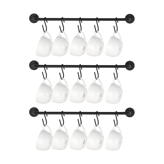 Mkono Mug Holder Wall Mounted Coffee Cup Rack Hanger Modern Metal Wall Rack with 15 Mug Hooks Rustic Utensil Tea Cups