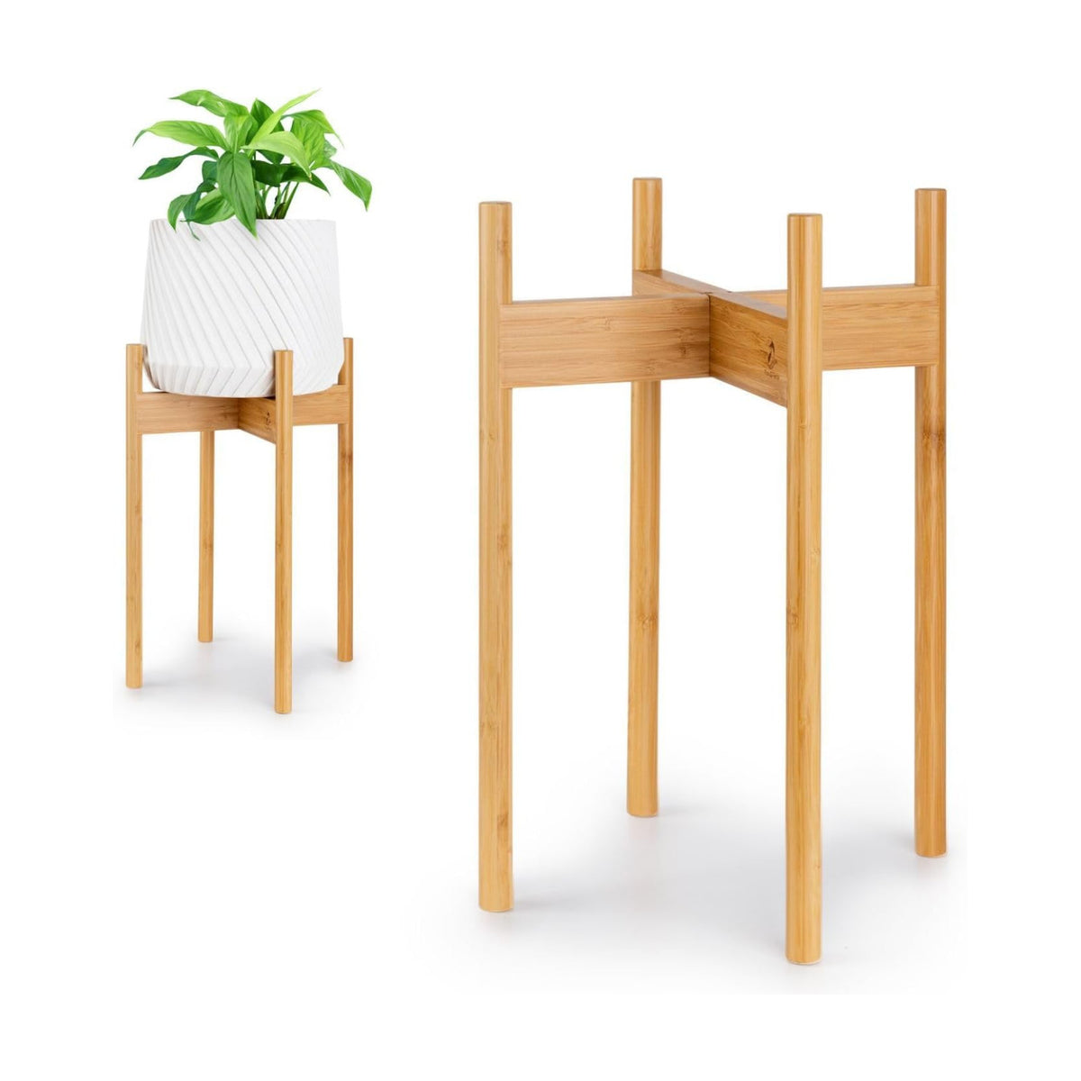 Fox & Fern Mid Century Plant Stands for Indoor Planters, Bamboo, 10 Inch | Plug In Design, Holds 175 lbs, Two High