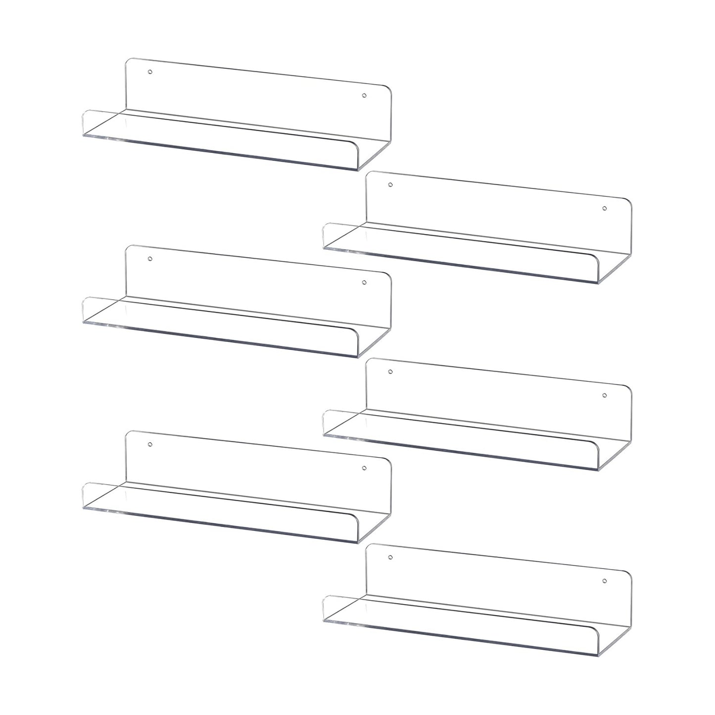 Sooyee 6 Pack Floating Shelves,15 Inch Acrylic Shelves Floating Bookshelf,Funko Pop Display Shelf, Invisible Picture