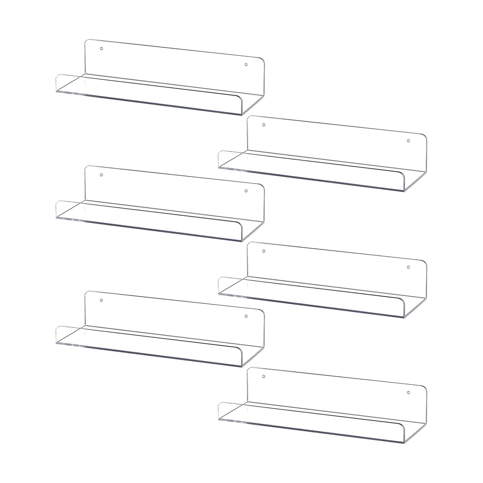Sooyee 6 Pack Floating Shelves,15 Inch Acrylic Shelves Floating Bookshelf,Funko Pop Display Shelf, Invisible Picture