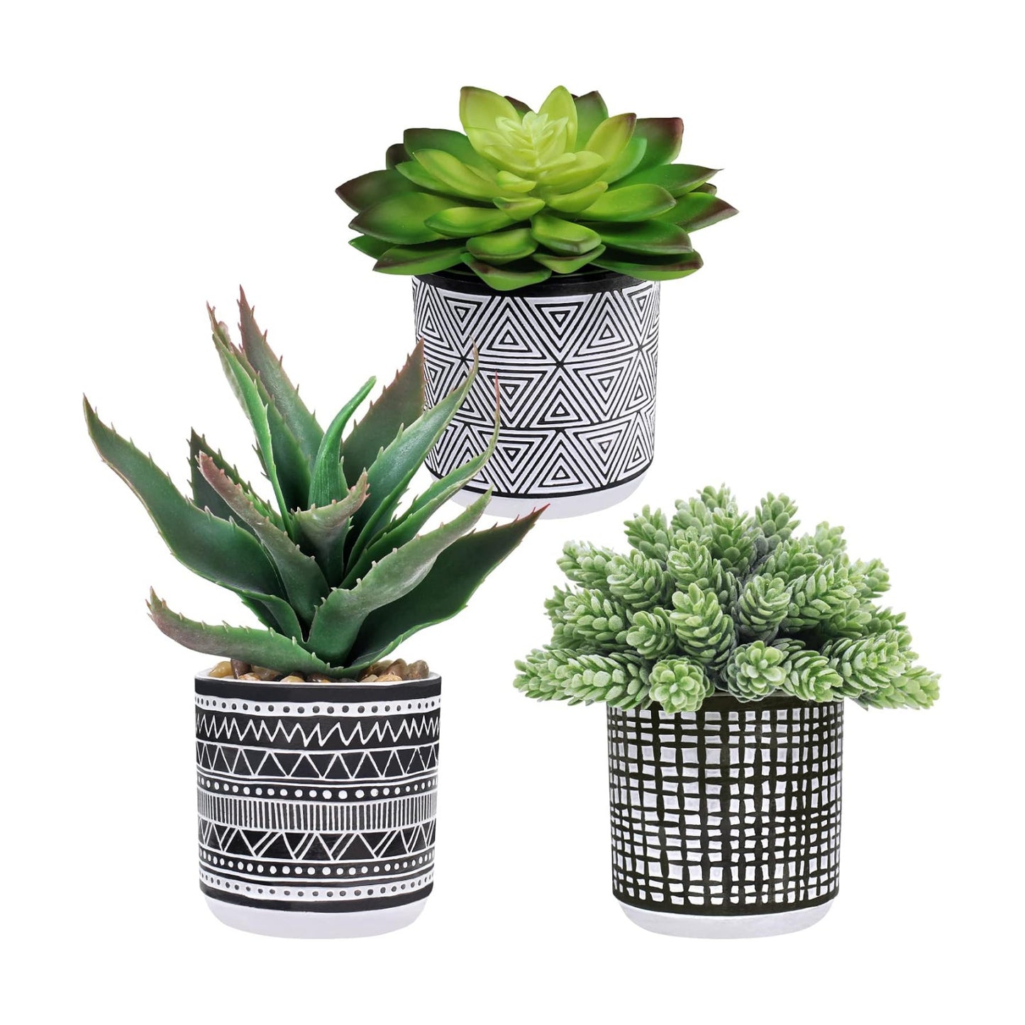 Assorted Small Potted Succulents Arrangement Artificial Succulent Plants / Black / Set of 3