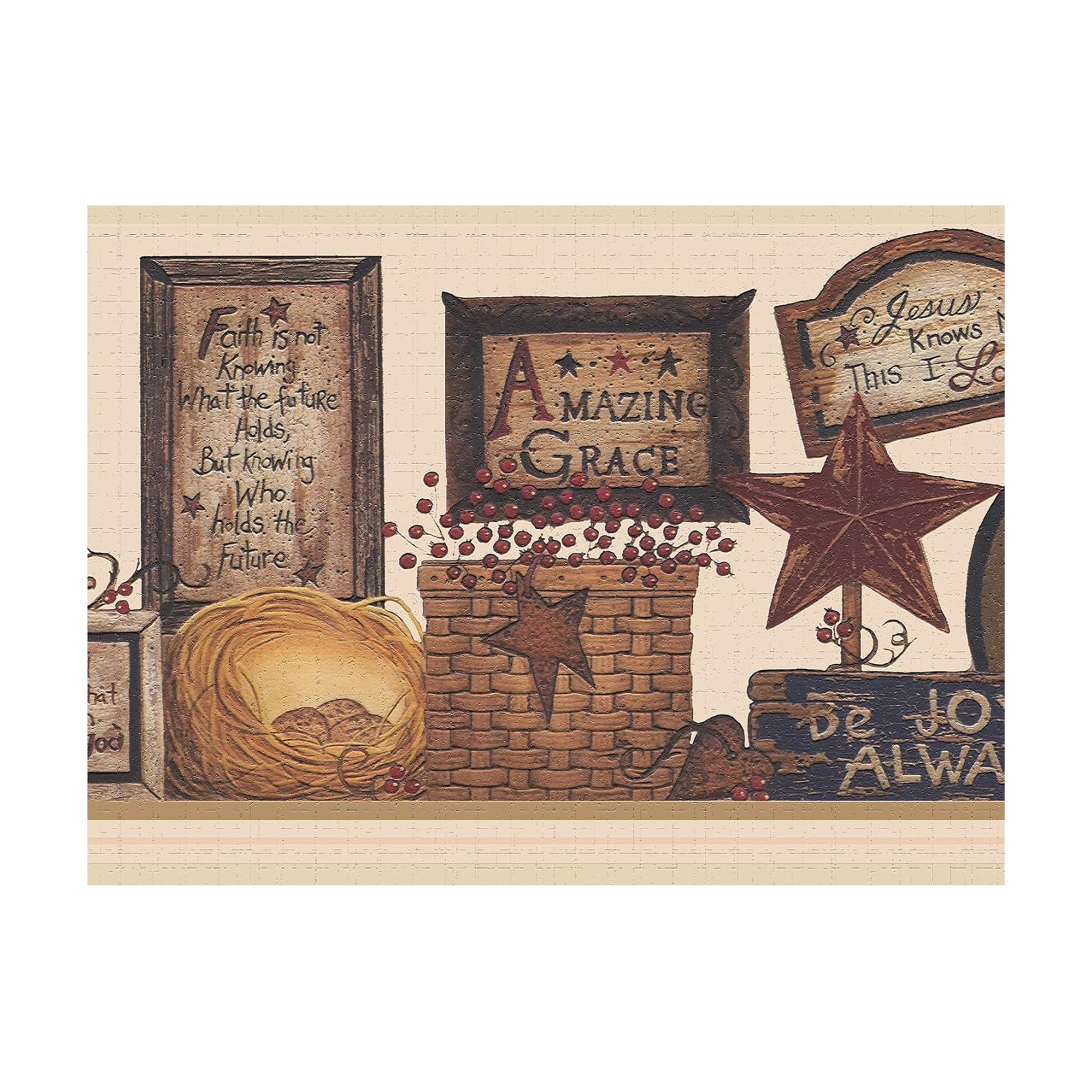 Wallpaper Border Peel and Stick DDAZBD9172 Country Maroon Signs Wall Border Retro / Brown / 15 ft
