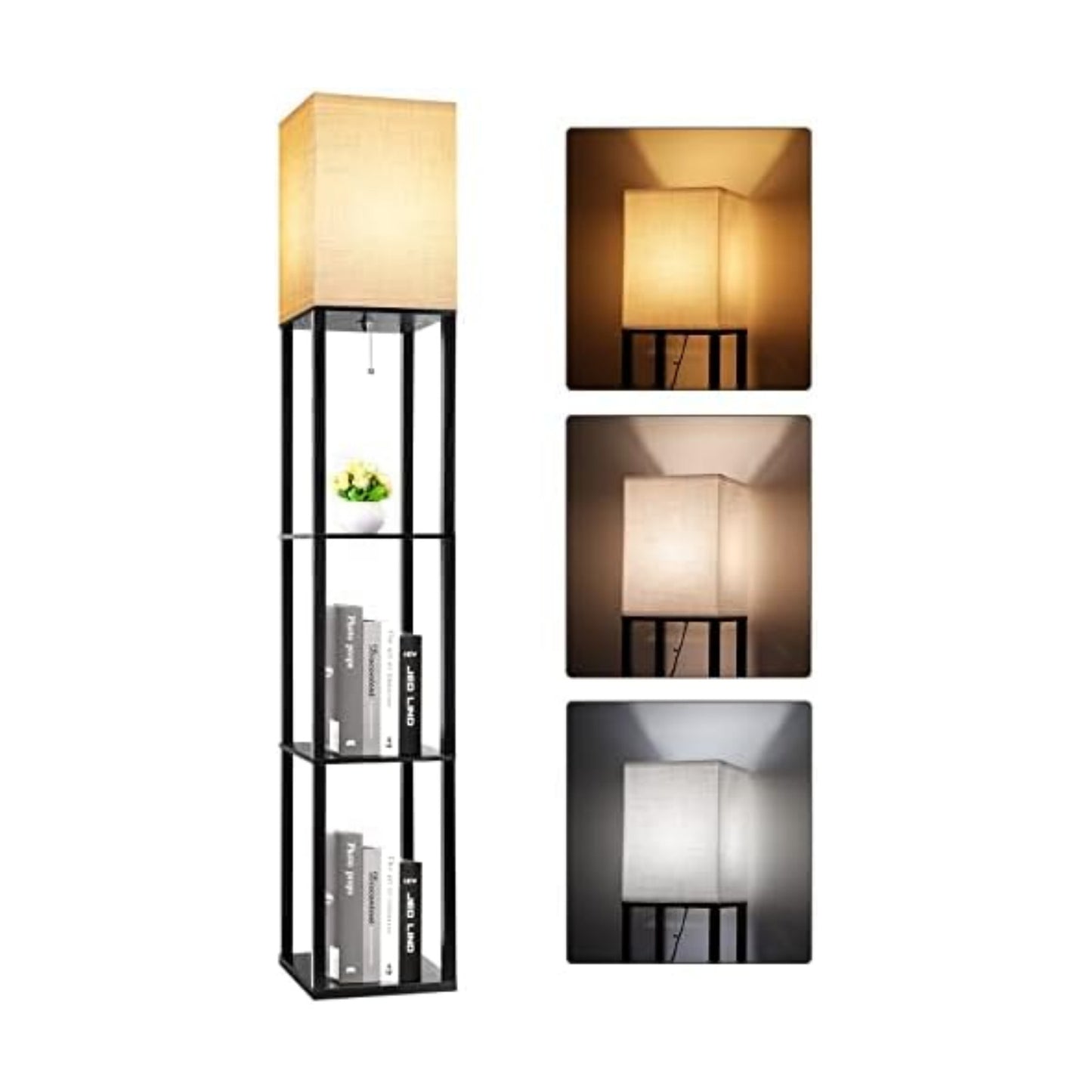 RUNTOP Floor Lamp with Shelves, Shelf Lamp with 3 Color Temperature LED Bulb,Floor-Lamp for Living Room, Modern Tall