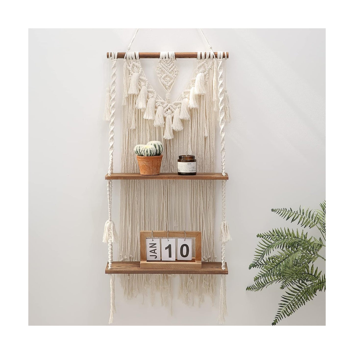 Handmade Bohemian Wooden Woven Plant Floating Shelves Decor / Large