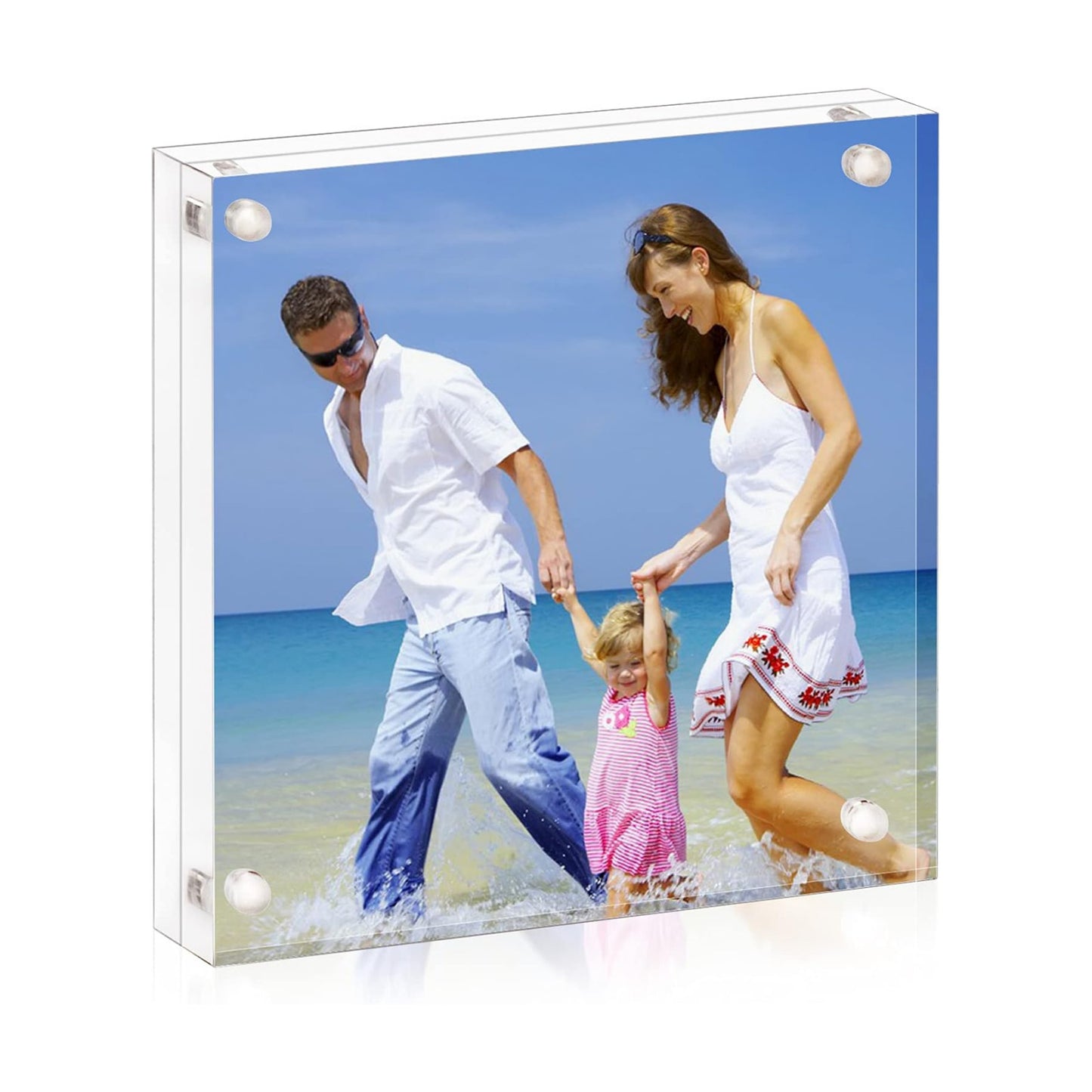 AMEITECH 4x4 Acrylic Picture Frame, Clear Double Sided Block Acrylic Photo Frames, Desktop Frameless Magnetic Photo