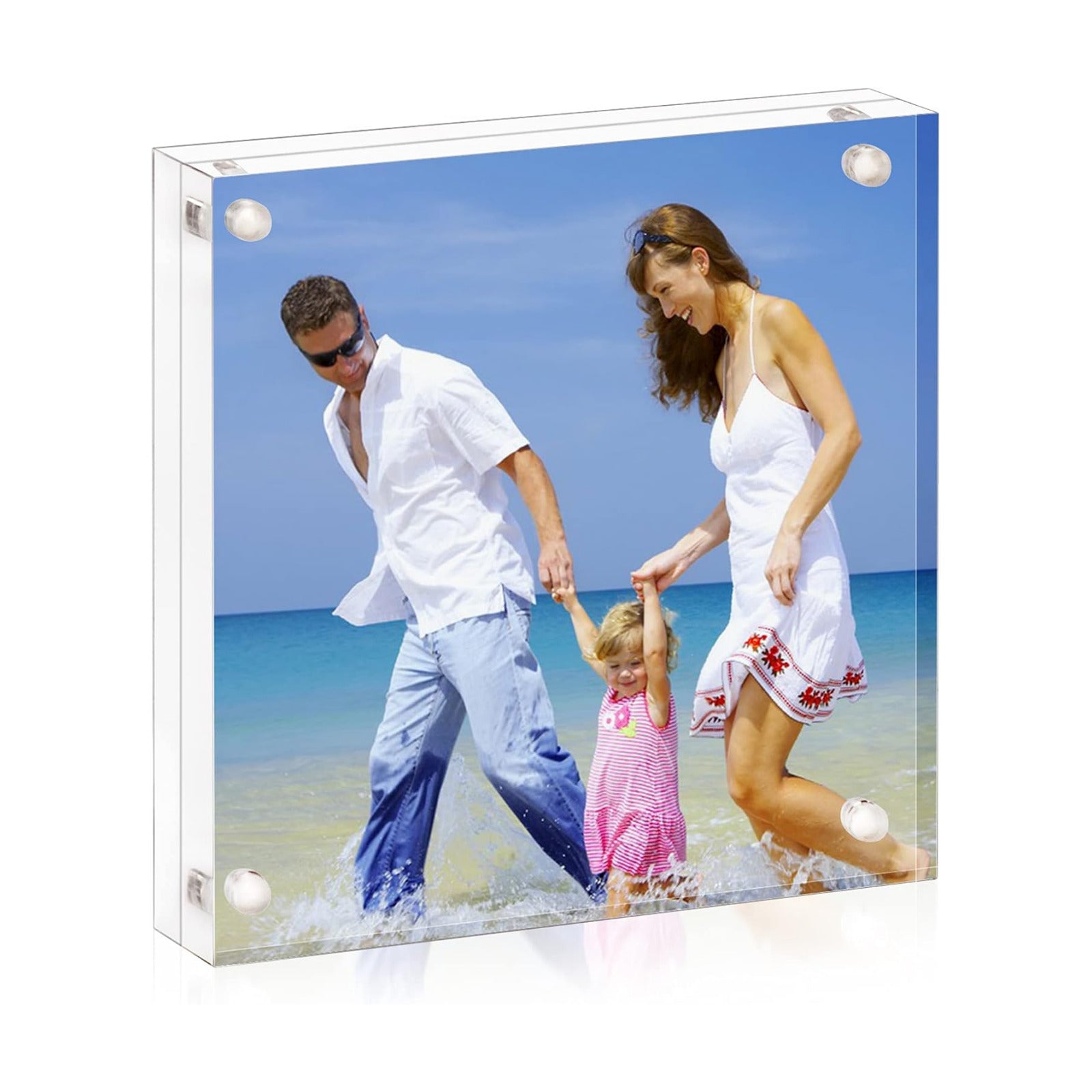AMEITECH 4x4 Acrylic Picture Frame, Clear Double Sided Block Acrylic Photo Frames, Desktop Frameless Magnetic Photo