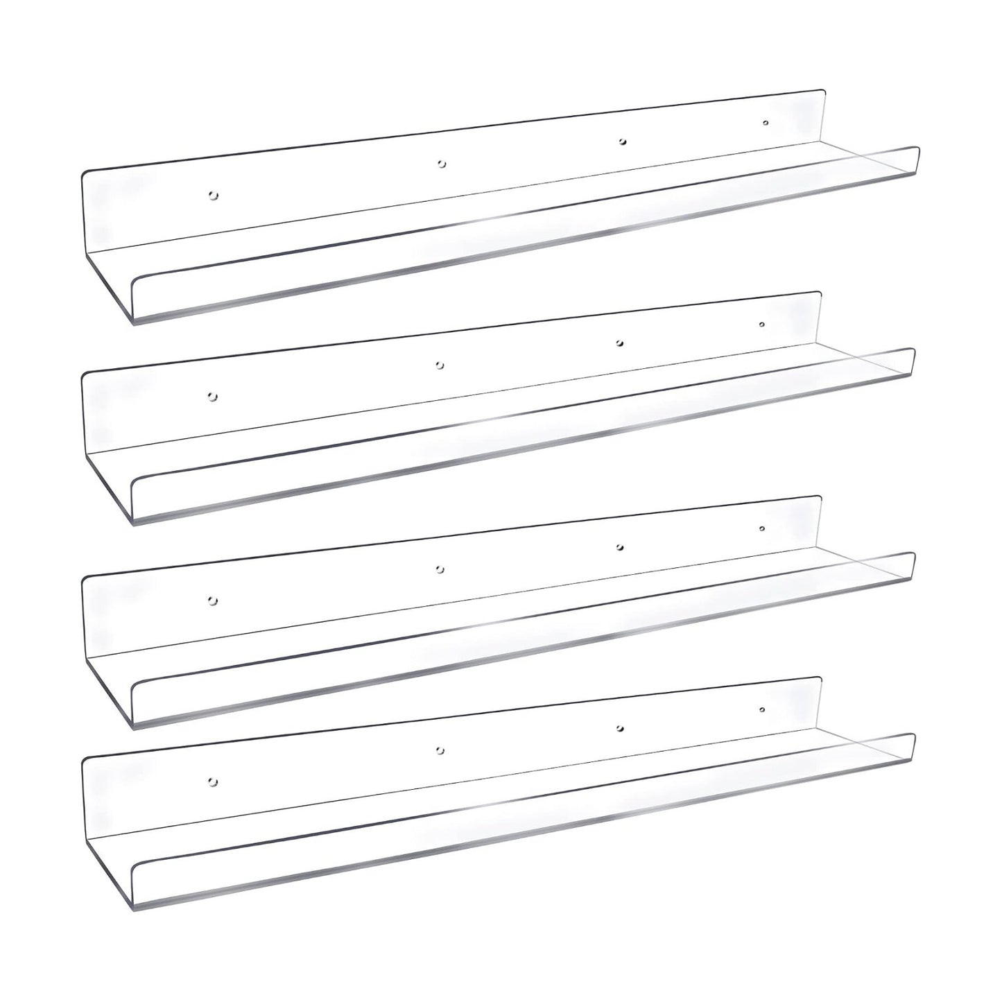 Febwind 4 Pack 24-Inch Long Clear Acrylic Floating Shelves U Shape Wall Shelf for Book Display Makeup Product Spice