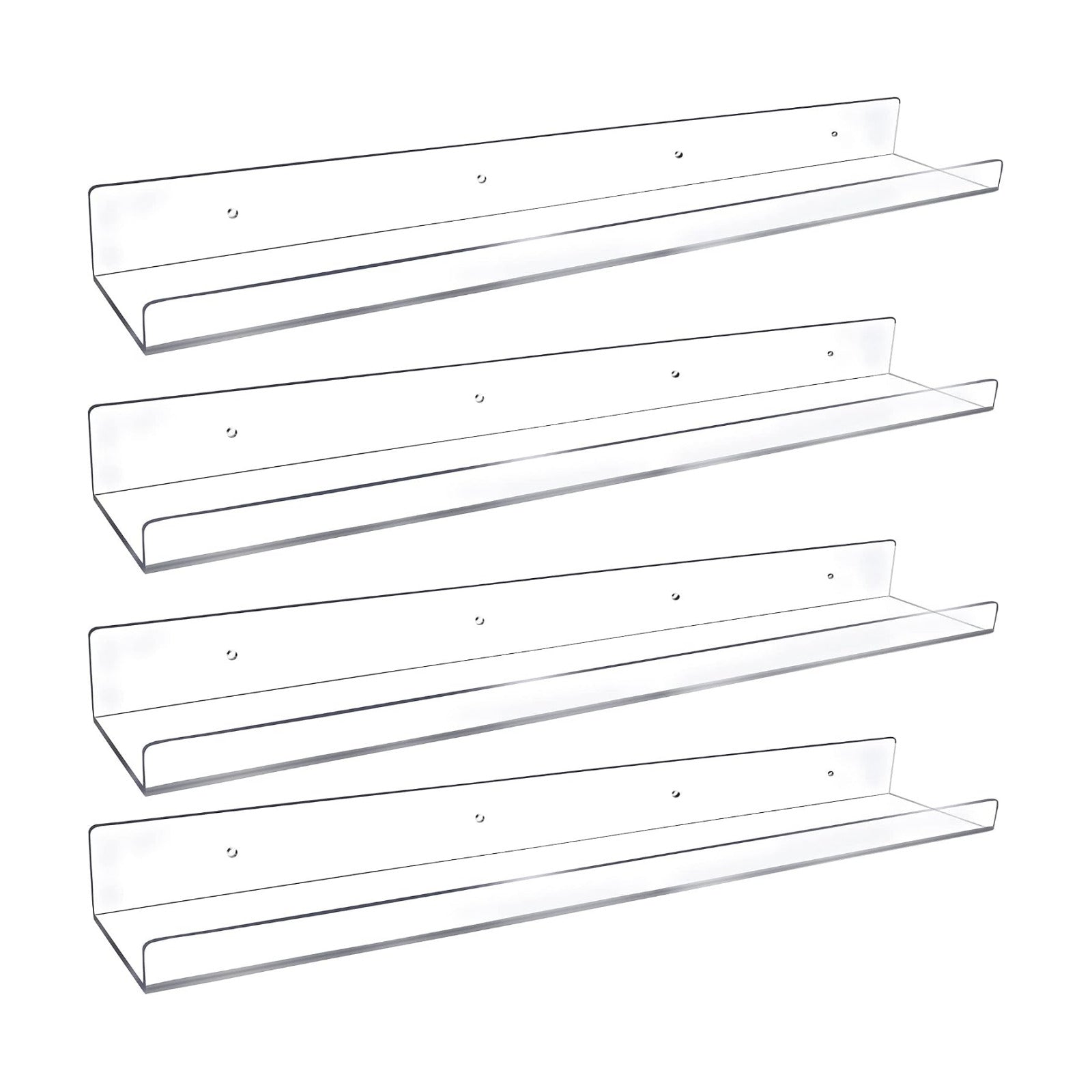 Febwind 4 Pack 24-Inch Long Clear Acrylic Floating Shelves U Shape Wall Shelf for Book Display Makeup Product Spice