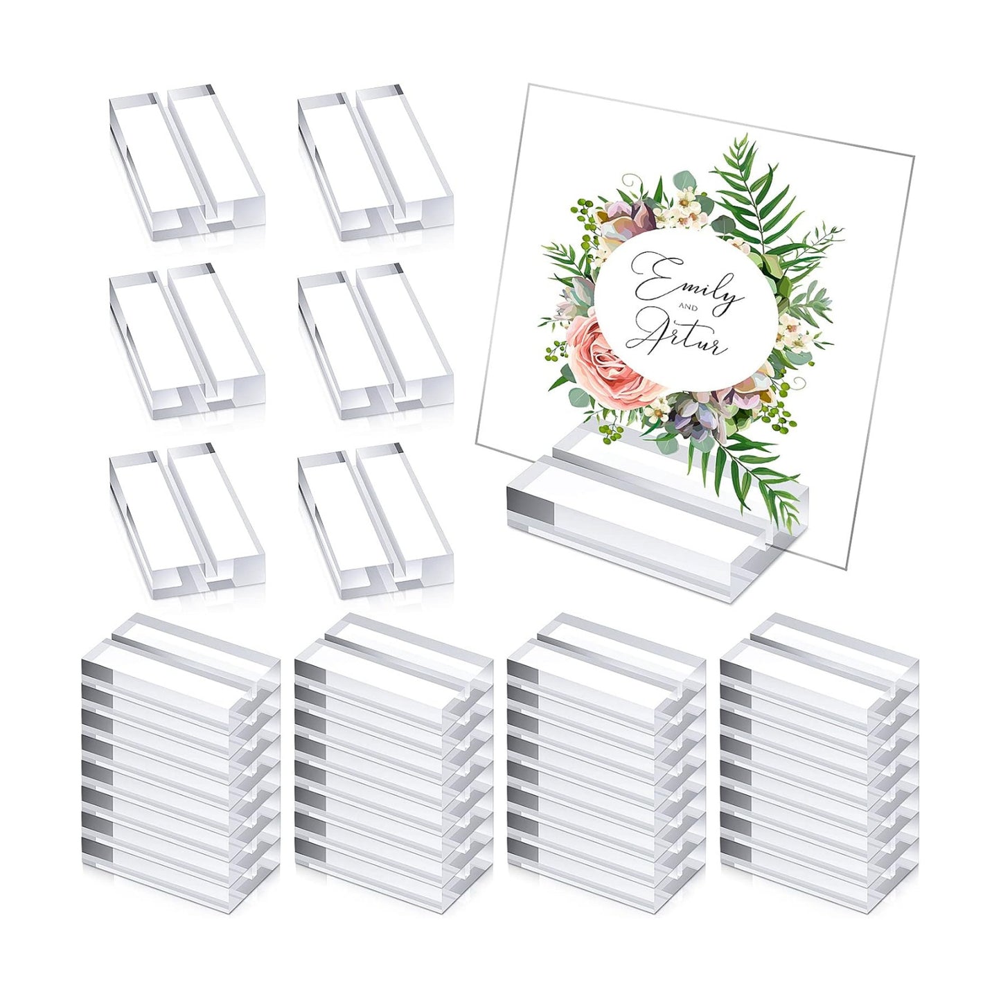 Blulu 40 Pieces 2 Inch Acrylic Place Card Holders Clear Stands Base with 3 mm Card Slot Numbers Display Table Sign for