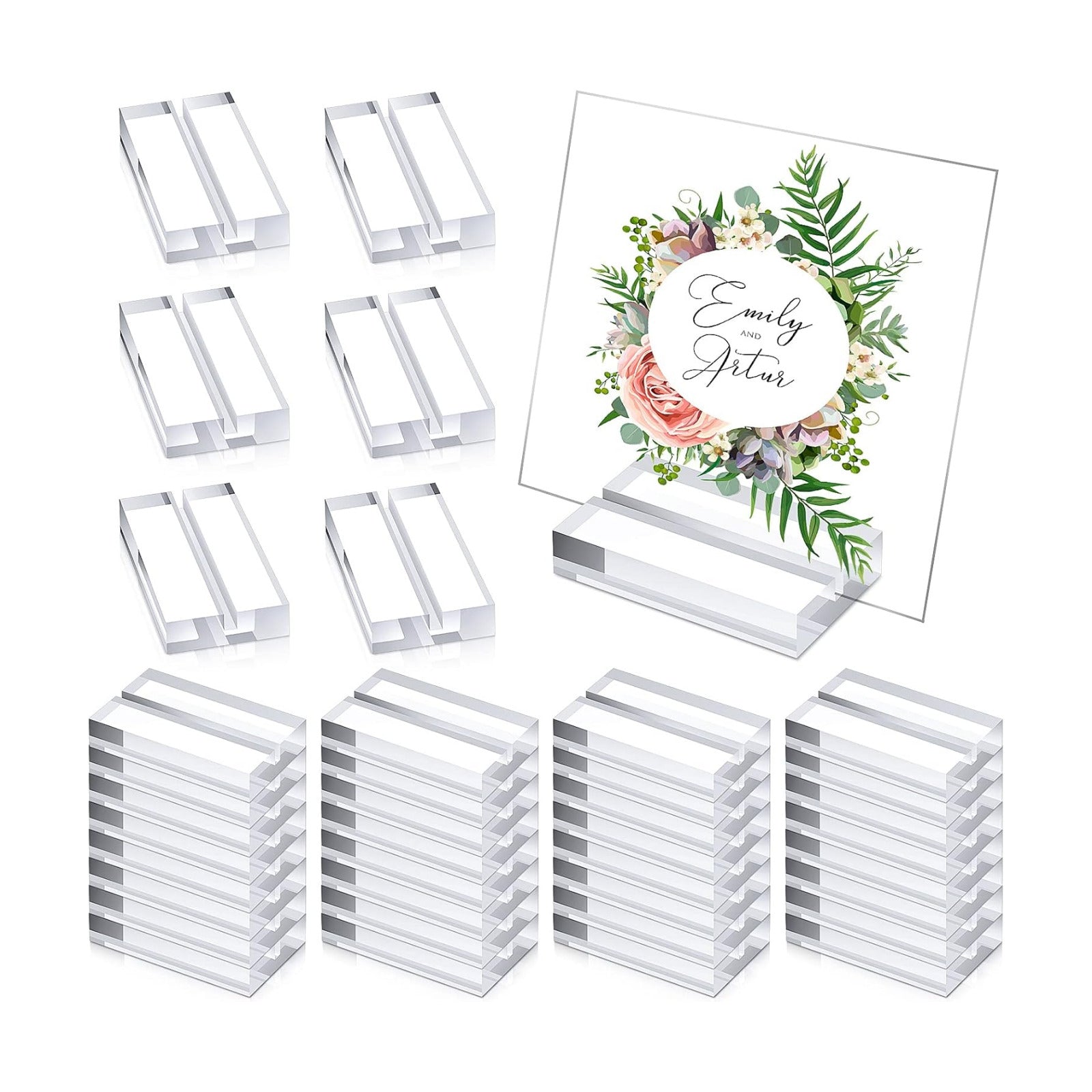 Blulu 60 Pieces 2 Inch Acrylic Place Card Holders Clear Stands Base with 3 mm Card Slot Numbers Display Table Sign for