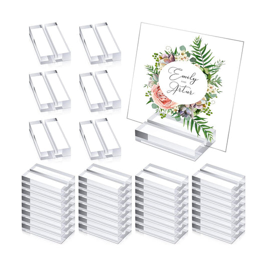 Blulu 60 Pieces 2 Inch Acrylic Place Card Holders Clear Stands Base with 3 mm Card Slot Numbers Display Table Sign for
