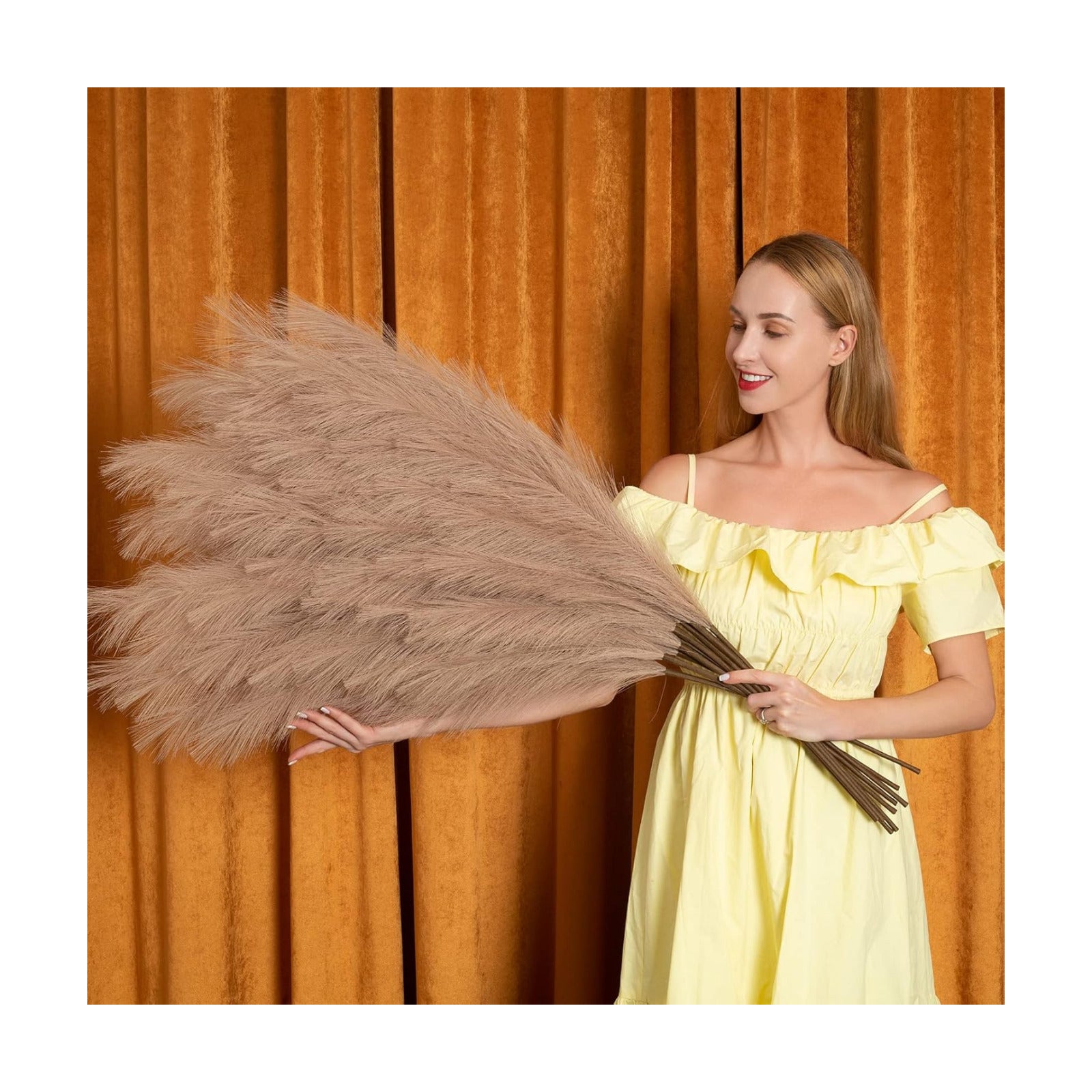 43"/110cm Faux Pampas Grass 6 Stems Large Pompass Grass Branches Tall Bulk Boho Flower / Taupe