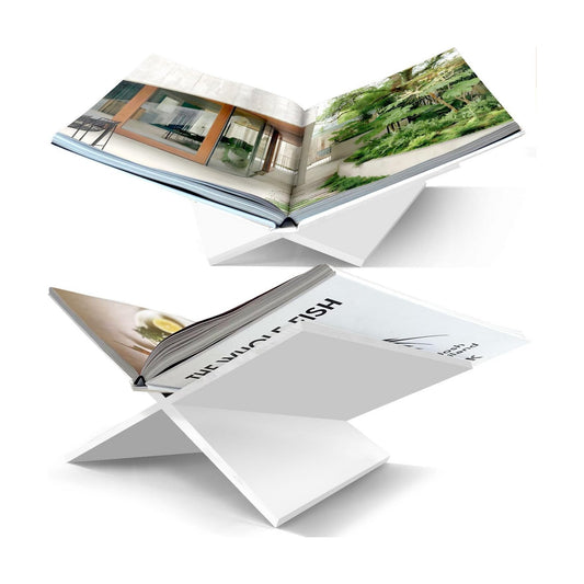 Large White Acrylic Book Stand, 12.5" x 9.5" x 5.5”, Acrylic Book Holder, Open Bookstand for Display and Reading