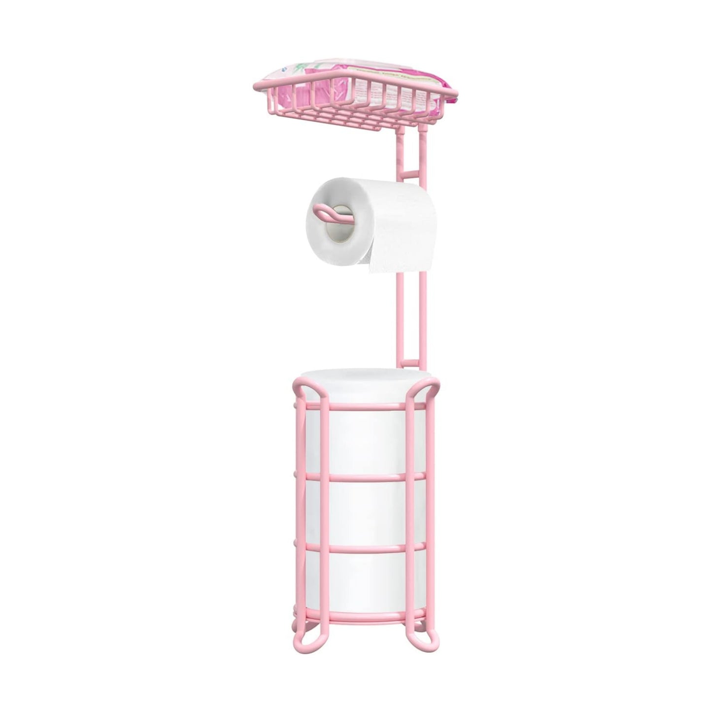 Pink Toilet Paper Holder Stand Tissue Holder for Bathroom Floor Standing Toilet Roll Dispenser Storage 4 Reserve Mega