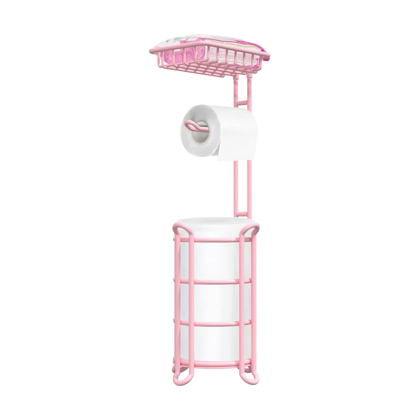 Pink Toilet Paper Holder Stand Tissue Holder for Bathroom Floor Standing Toilet Roll Dispenser Storage 4 Reserve Mega