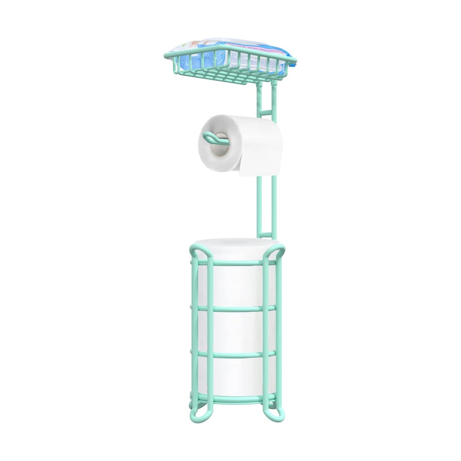 Toilet Paper Roll Holder Stand Nautical Bathroom Tissue Dispenser with Shelf for Larger Rolls-Mint