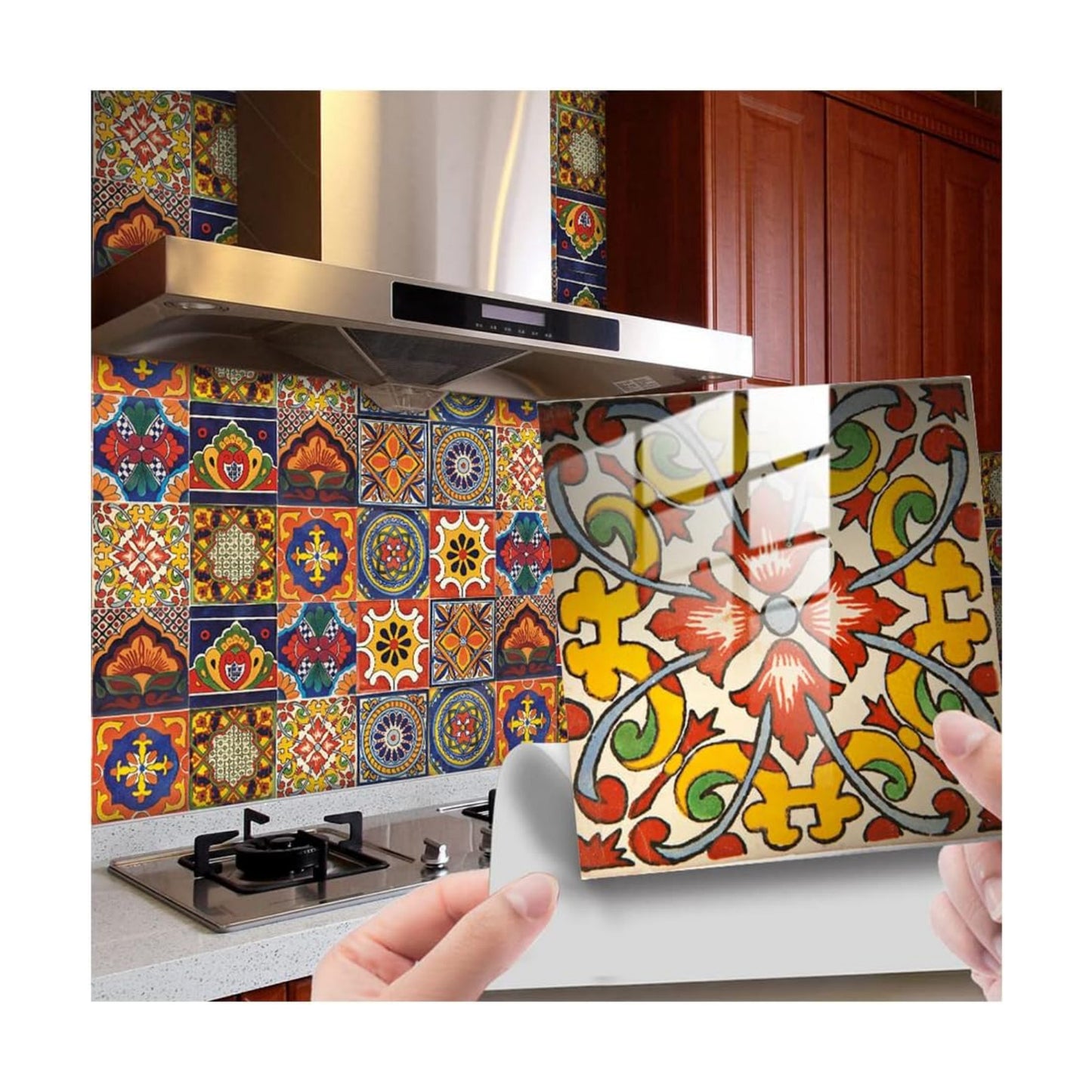 Self Adhesive Waterproof Removable Mandala Style Tiles Backsplash / 6 x 6 / Ts295 / Set of 20