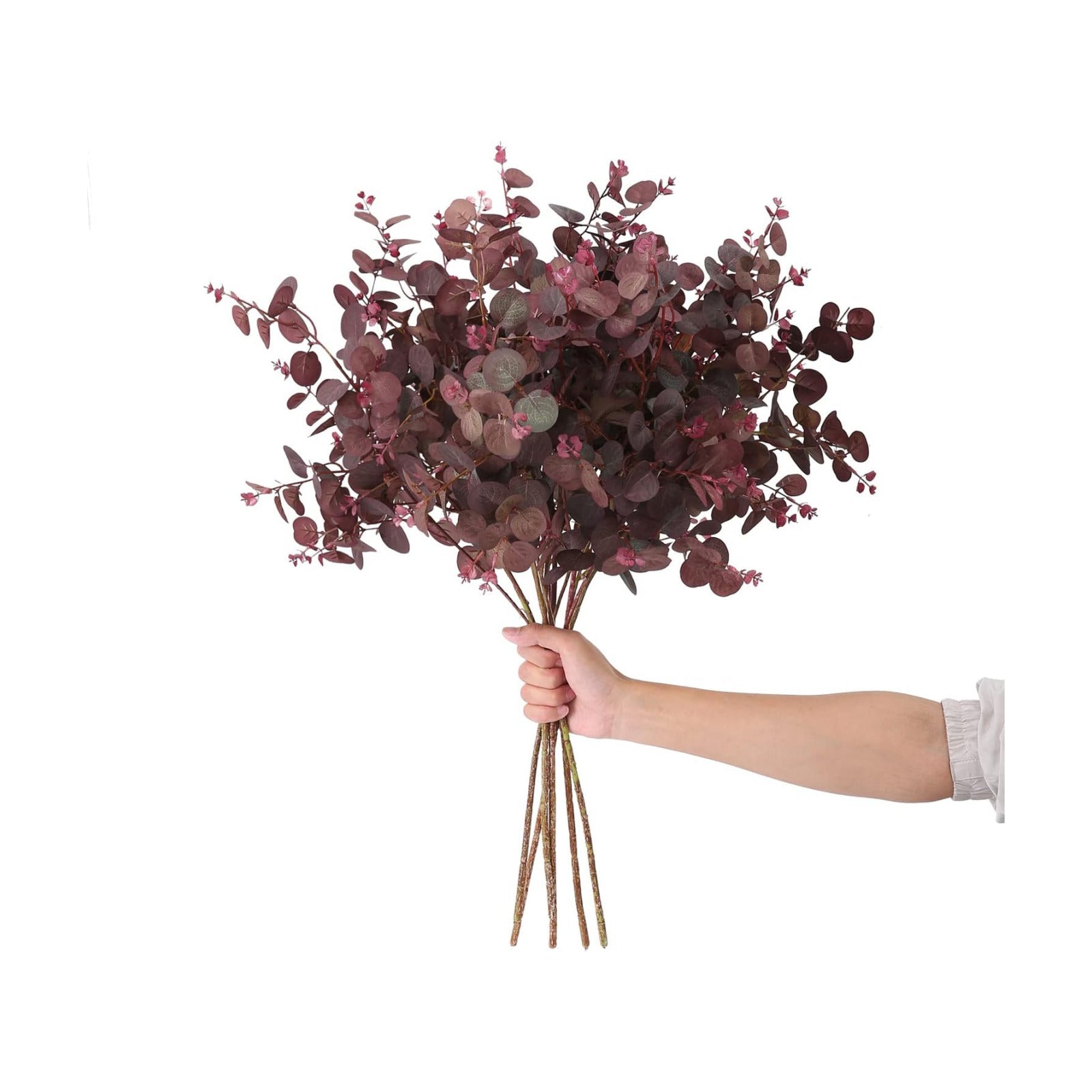 Artificial Plants Silk Eucalyptus Leaves Tall 29" Eucalyptus Stems Branches / Wine Red / Set of 3