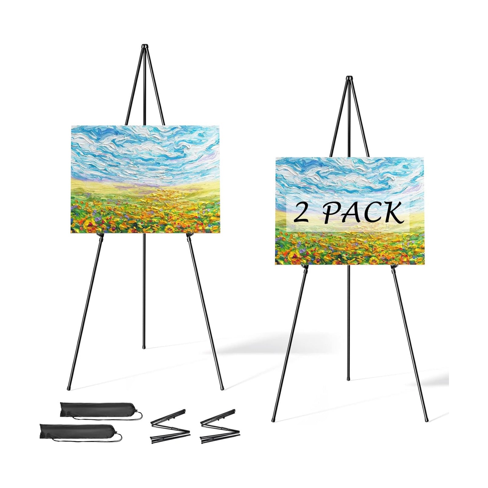 Easel Stand for Sign, Aredy 63" Portable Painting Easel, Lightweight Metal Easels for Painting Canvas, Wedding Sign (2