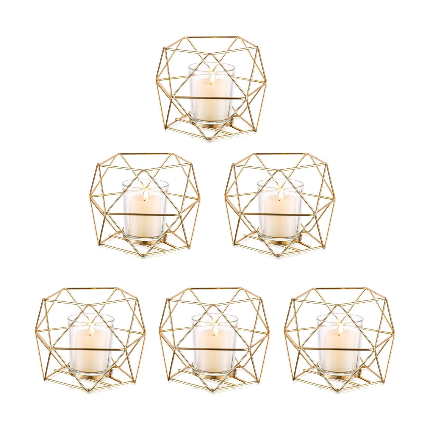NUPTIO Tea Light Candle Holders - Votive Candle Holder for Tealight & Pillar Candles Geometric Gold Candle Stand for