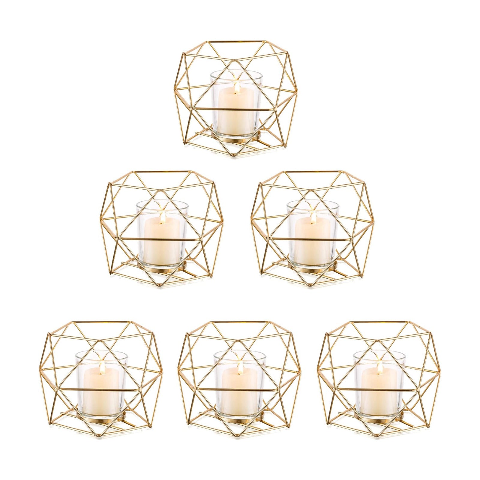 NUPTIO Tea Light Candle Holders - Votive Candle Holder for Tealight & Pillar Candles Geometric Gold Candle Stand for
