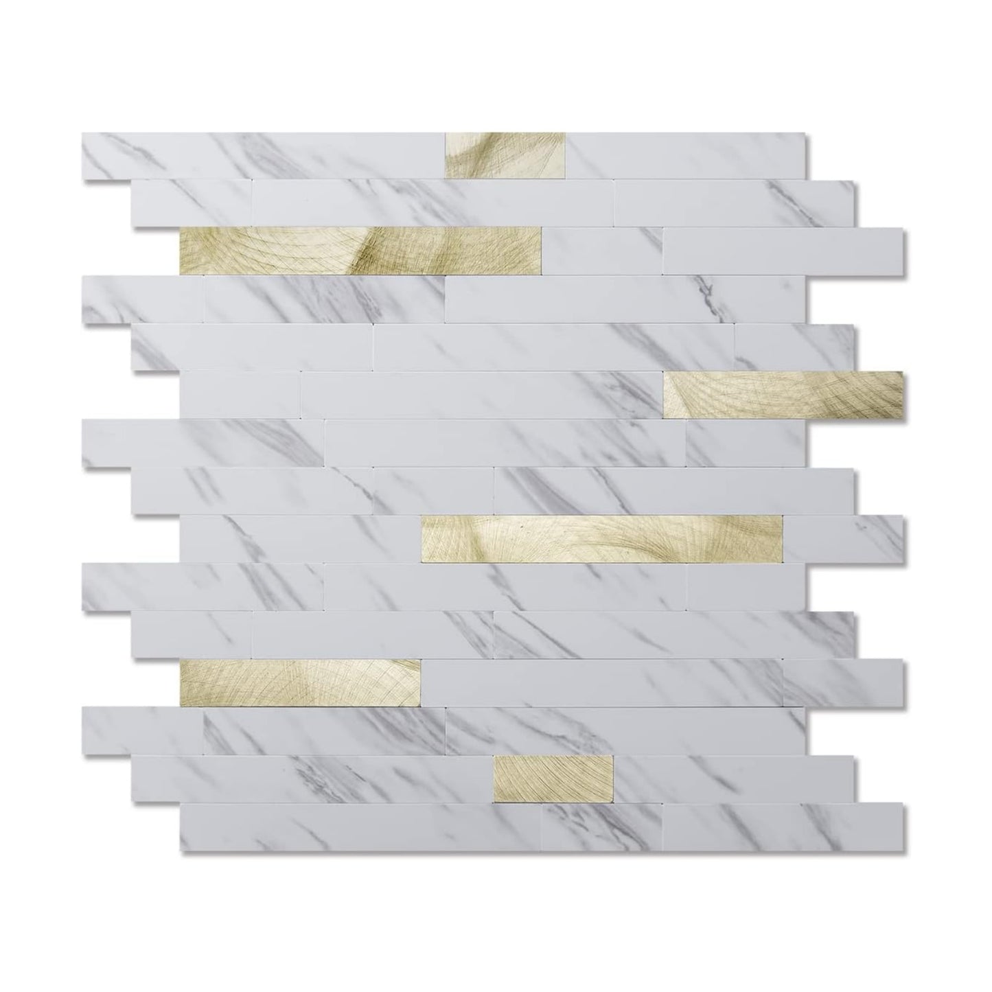 10-Sheet Peel and Stick Backsplash Tile / White Slate with Gold Studded / 13.4 x 11.8 / Set of 10