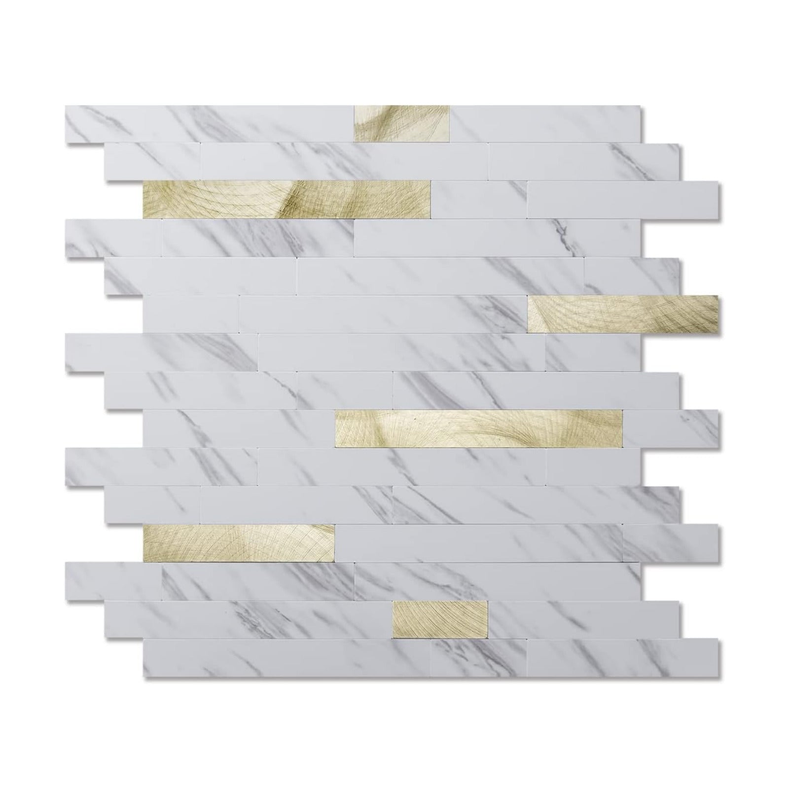 10-Sheet Peel and Stick Backsplash Tile / White Slate with Gold Studded / 13.4 x 11.8 / Set of 10