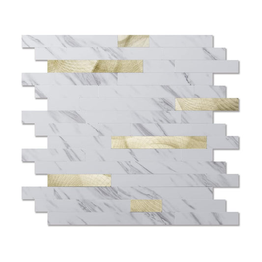 10-Sheet Peel and Stick Backsplash Tile / White Slate with Gold Studded / 13.4 x 11.8 / Set of 10
