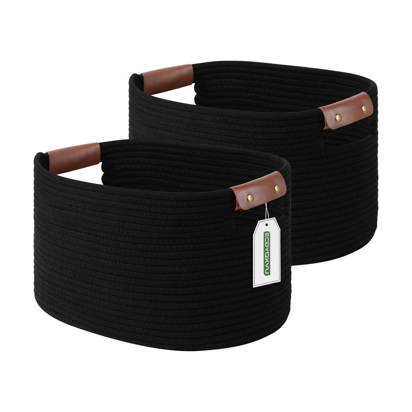 Woven Basket / Storage Baskets / Black / 15 x 10 x 9 / Set of 2