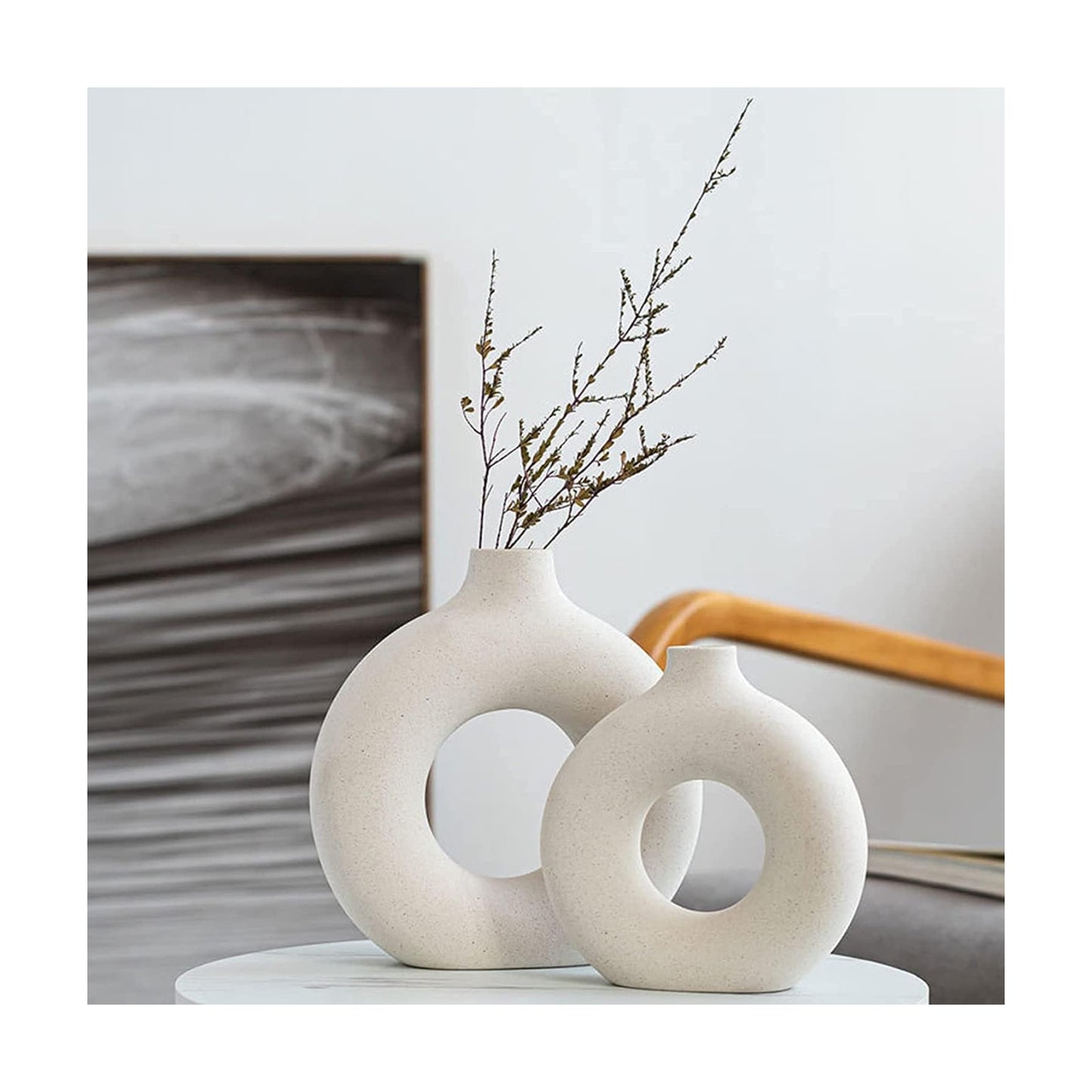 Round Matte Boho Vase for Decor / White / Small + Big