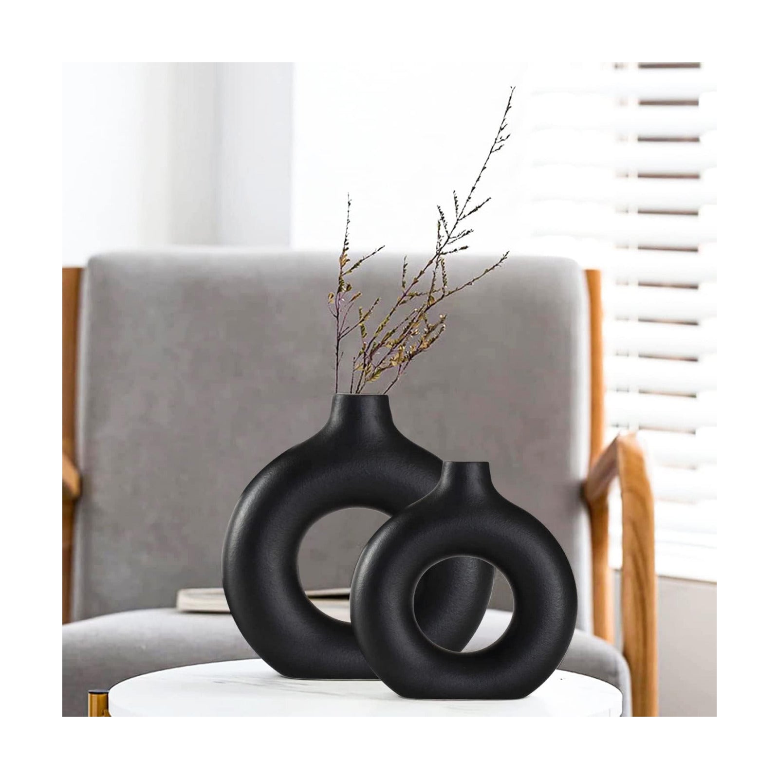 Ceramic Vase for Modern Home Decor / Black / Small + Big
