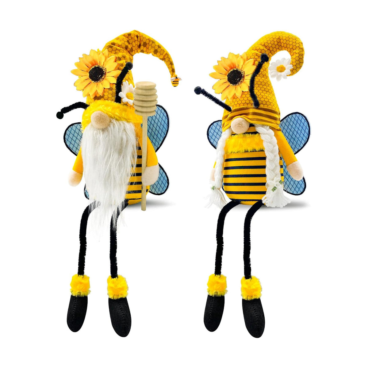 Lovinland Spring Decorations for Home, Office, Indoor - Yellow Honey Bumble Bee Sunflower Plush Gnomes Doll - Summer Gnome Gifts for Women - Bee Stuffed Sitters for Shelf Decor (Spring-Bee)