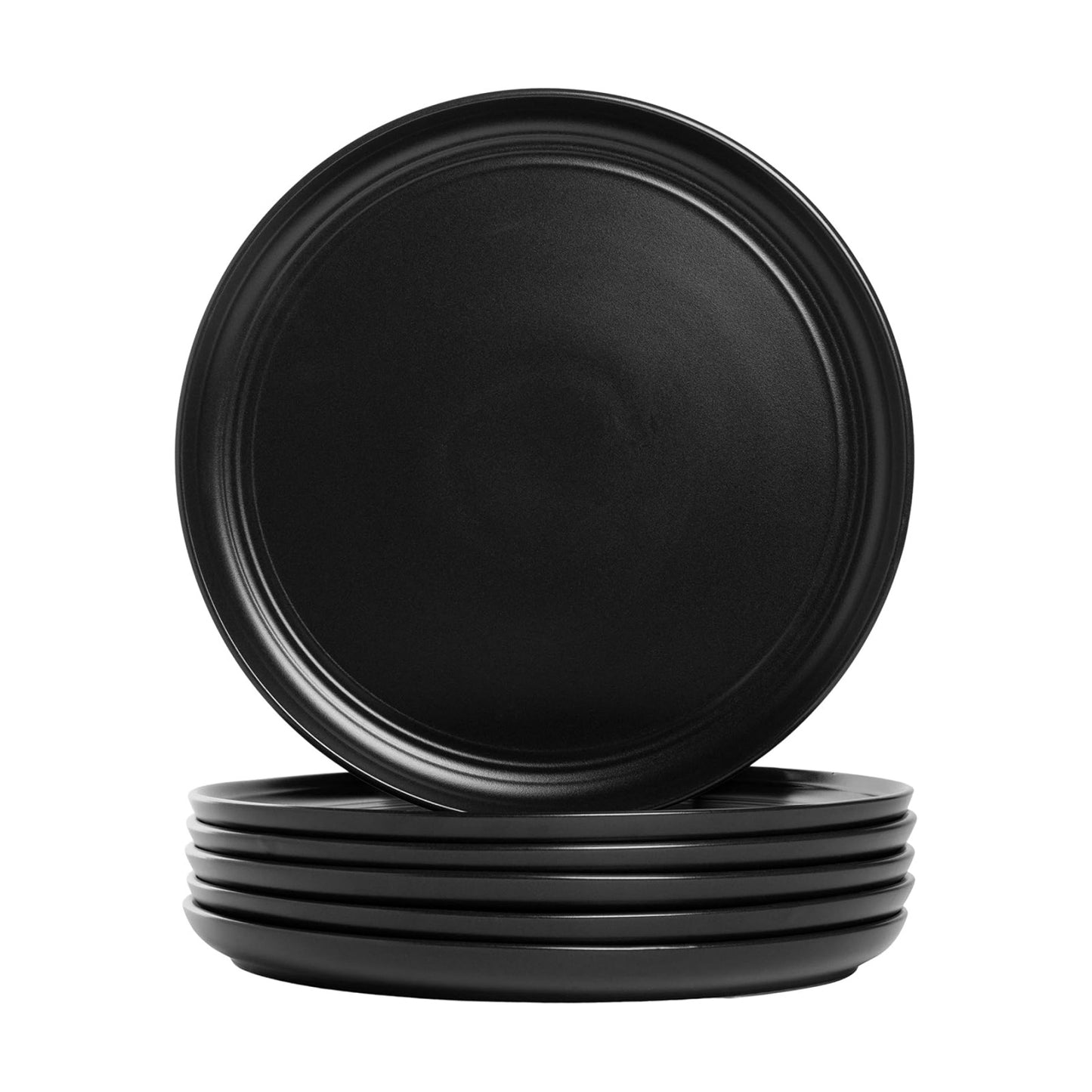 Double Line 10.5" Dinner Plate, Set of 6, Matte Black