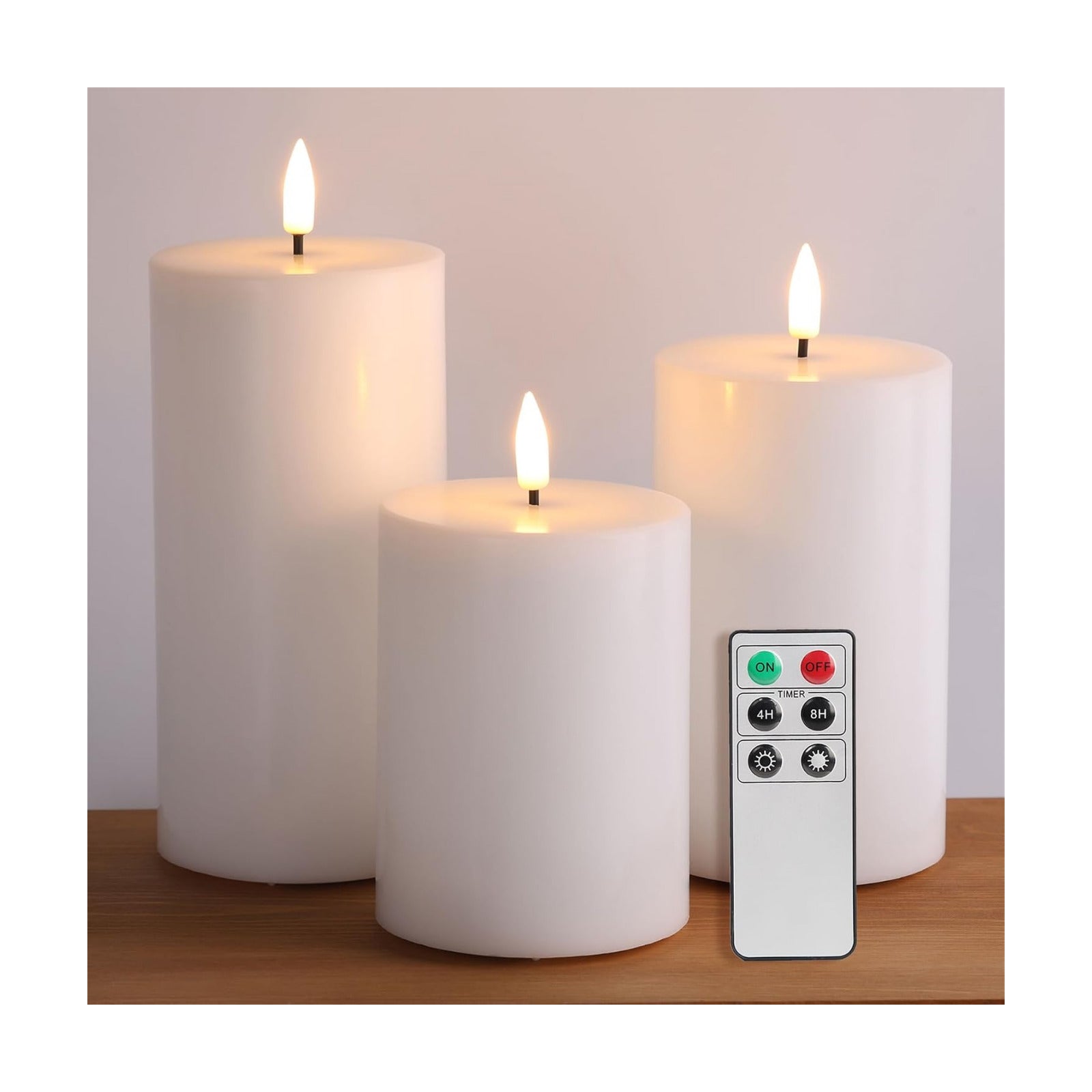 White Flameless Pillar Candles with Remote Set of 3 | Flickering LED Candles, 2 AA Battery Power, Flat Top Real Wax