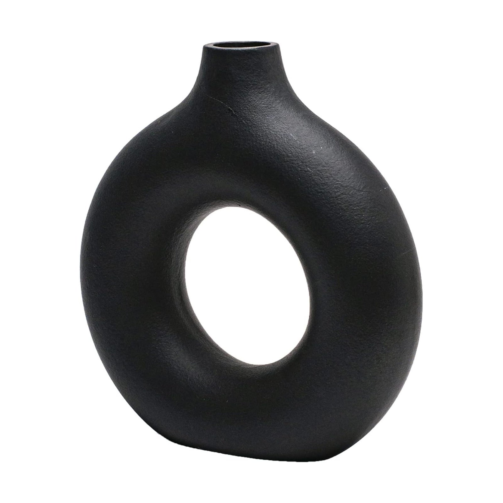 Donut Vase Hollow Ceramic Vase for Flowers Handmade Minimalist Boho ins Style Modern / Small / Black