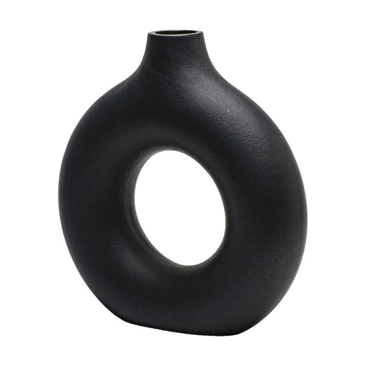Donut Vase Hollow Ceramic Vase for Flowers Handmade Minimalist Boho ins Style Modern / Small / Black