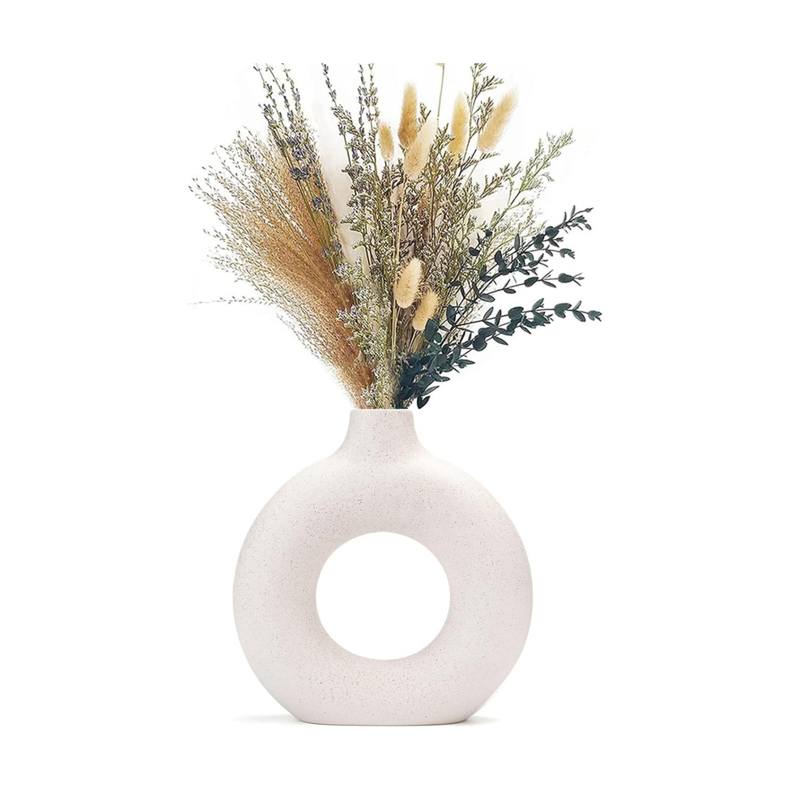 Donut Vase Hollow Ceramic Vase for Flowers Handmade Minimalist Boho ins Style Modern / Small / White