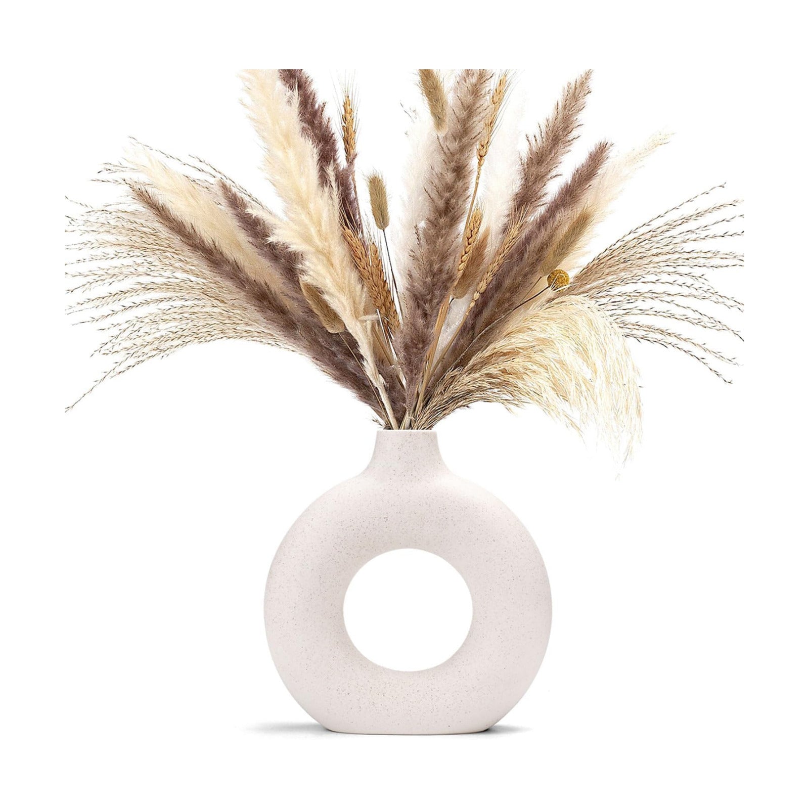 Donut Vase Hollow Ceramic Vase for Flowers Handmade Minimalist Boho ins Style / Medium / White