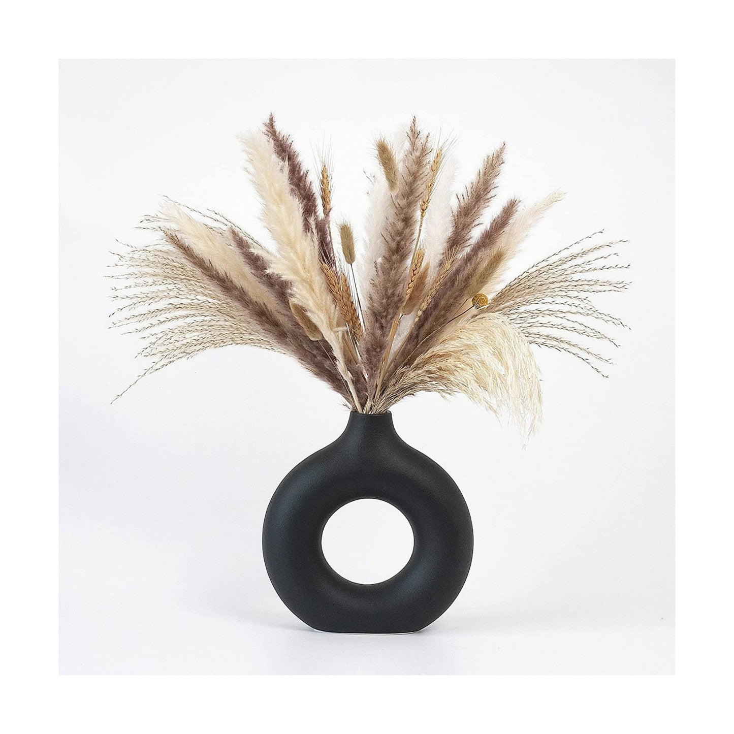 Donut Vase Hollow Ceramic Vase for Flowers Handmade Minimalist Boho ins Style / Medium / Black