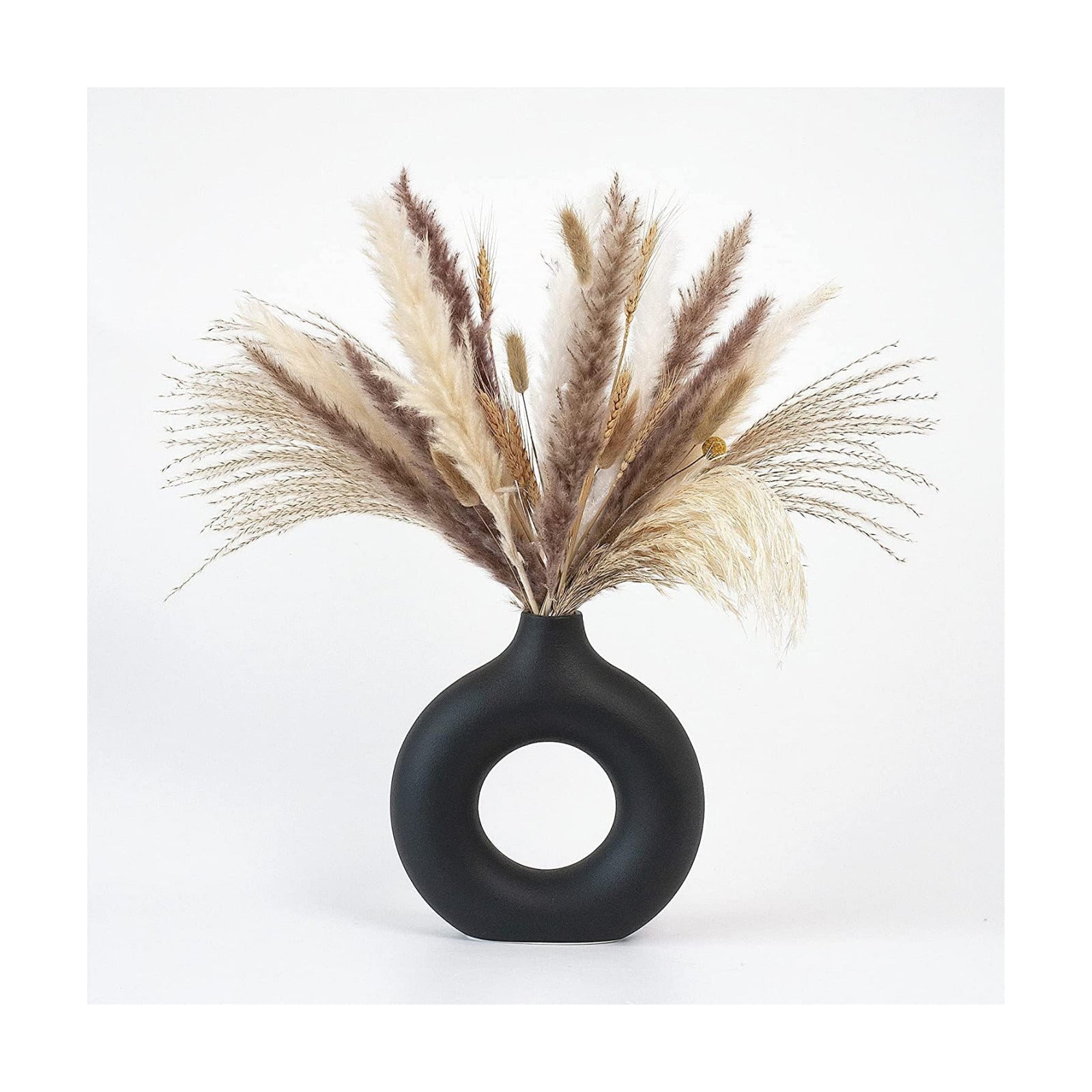 Donut Vase Hollow Ceramic Vase for Flowers Handmade Minimalist Boho ins Style / Medium / Black