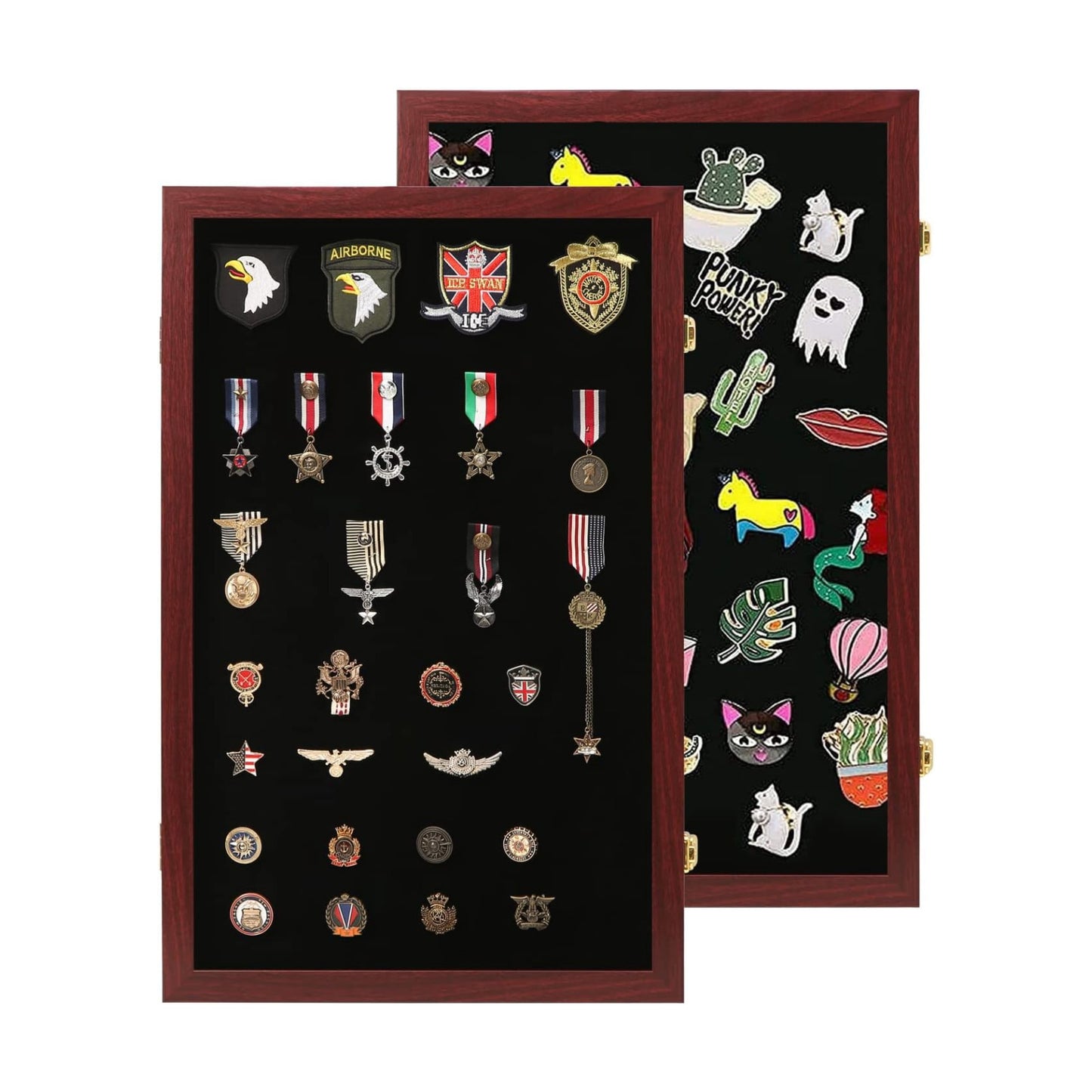 VERANI Pin Display Case Badge Display Frame Oversized Mahogany | Flexible layout arrangement,Premium real clear glass
