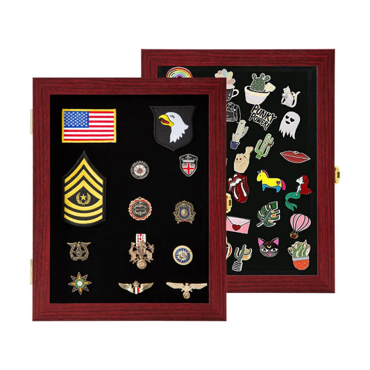 VERANI Pin Display Case Badge Display Frame Small Mahogany for Beach Tags | Flexible layout arrangement,Premium real
