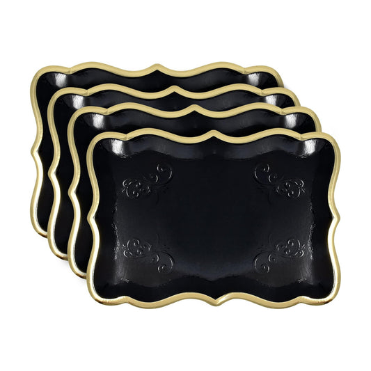 10 Black Rectangle Trays / Black, Gold / 9 x 13