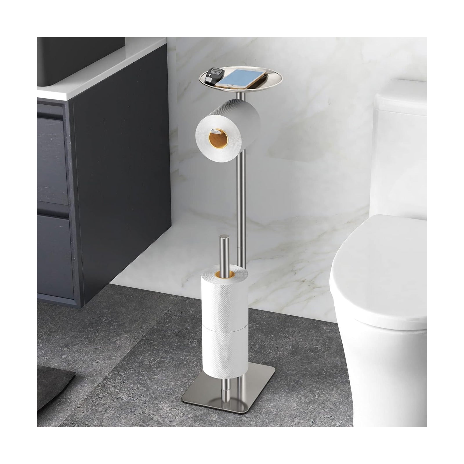 FEILERN Toilet Paper Holder Stand for Bathroom Floor Standing Toilet Roll Dispenser Storages 4 Reserve Rolls, with Top