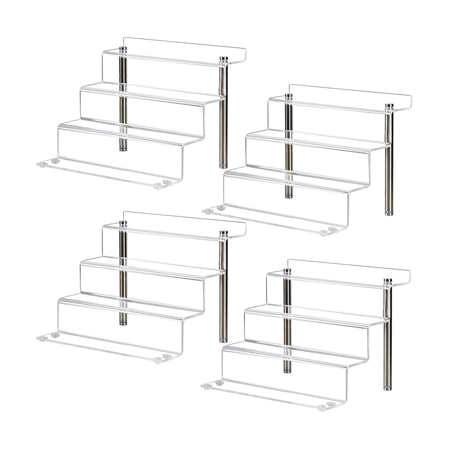 9 x 6 inch Clear Acrylic Display Riser, 4-Step, 4 Pack | Perfume Organizer & Cupcake Stand Shelf, Space-Saving for