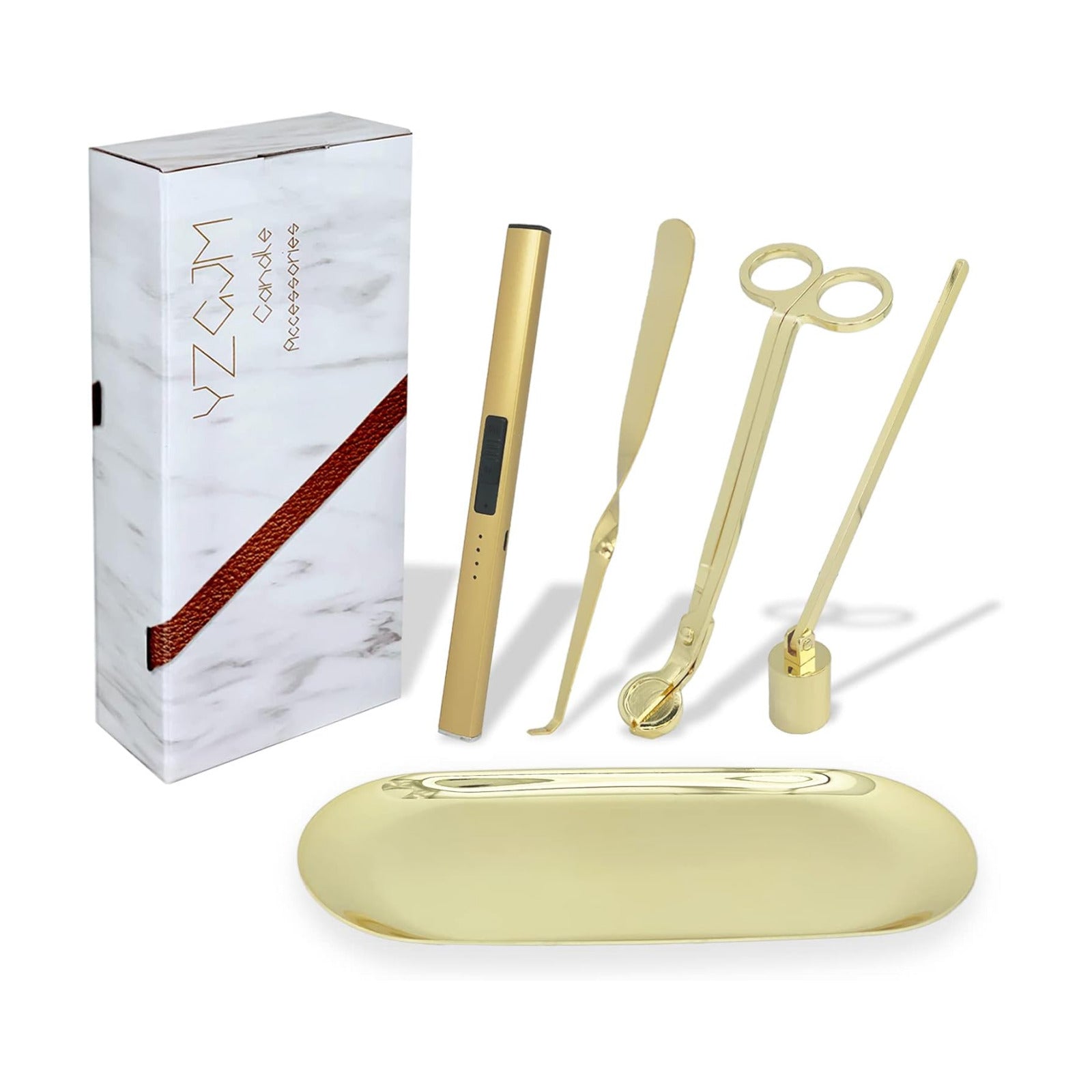 Exquisite Candle Accessories Tool Pack Bag, Rechargeable Electric Lighter， Wick Trimmer, Dipper, Snuffer and Tray