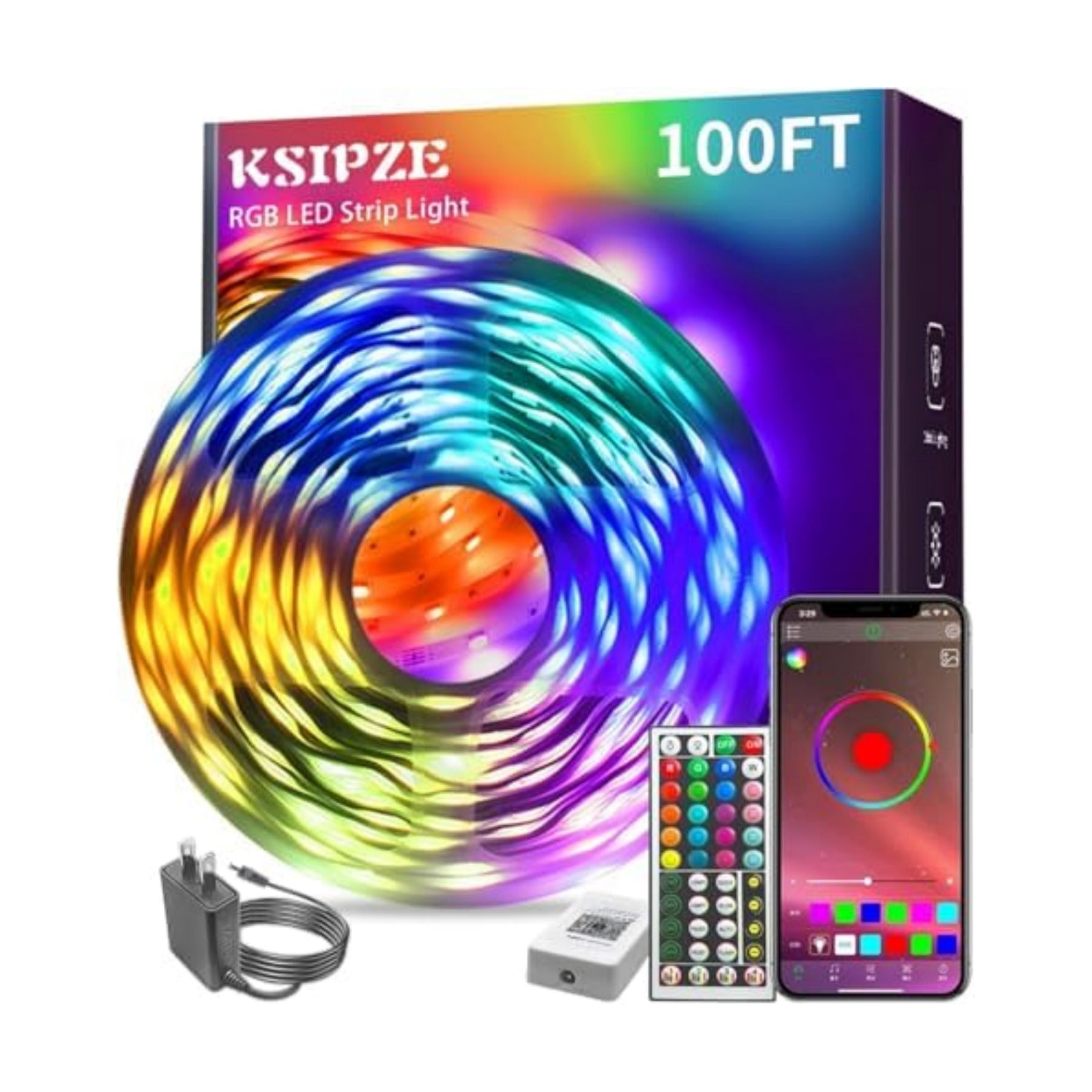 KSIPZE 100ft Led Strip Lights RGB Music Sync Color Changing Led Lights with Smart App Control Remote Led Lights for