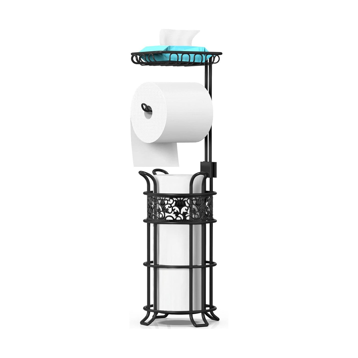 Toilet Paper Holder Stand with Shelf, Free Standing Toilet Paper Roll Dispenser Holds 3 Big Rolls of Jumbo Mega Paper